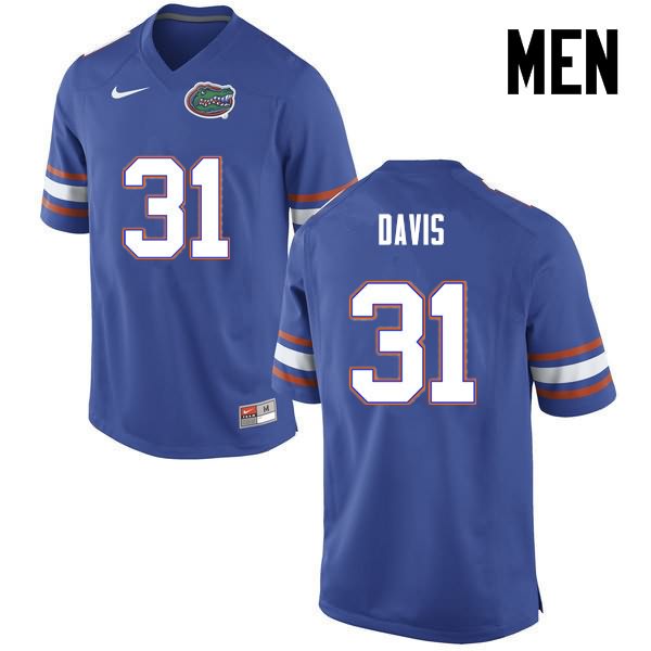 Men's NCAA Florida Gators Shawn Davis #31 Stitched Authentic Nike Blue College Football Jersey DQR1465HS